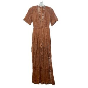 Haute Monde Boho Lace Maxi Dress Romper Size SM  Festival Coachella Fairy Nude